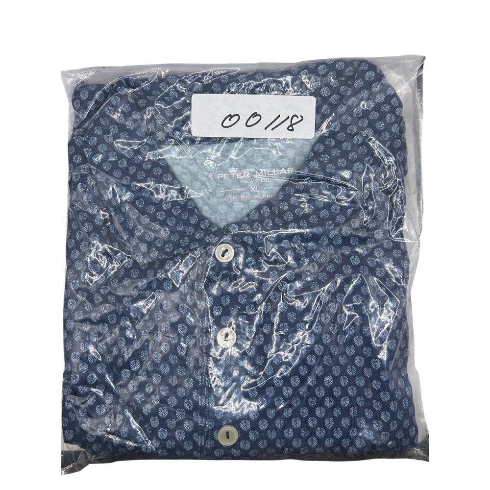 Peter Millar Seaside Mens XL 100% Pima Cotton Polo Shirt Navy Paisley Print